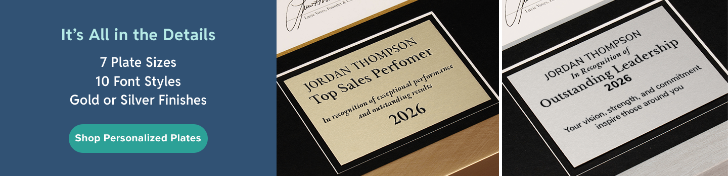 Shop Personalized Plates, 7 plate sizes, 10 font styles, gold or silver