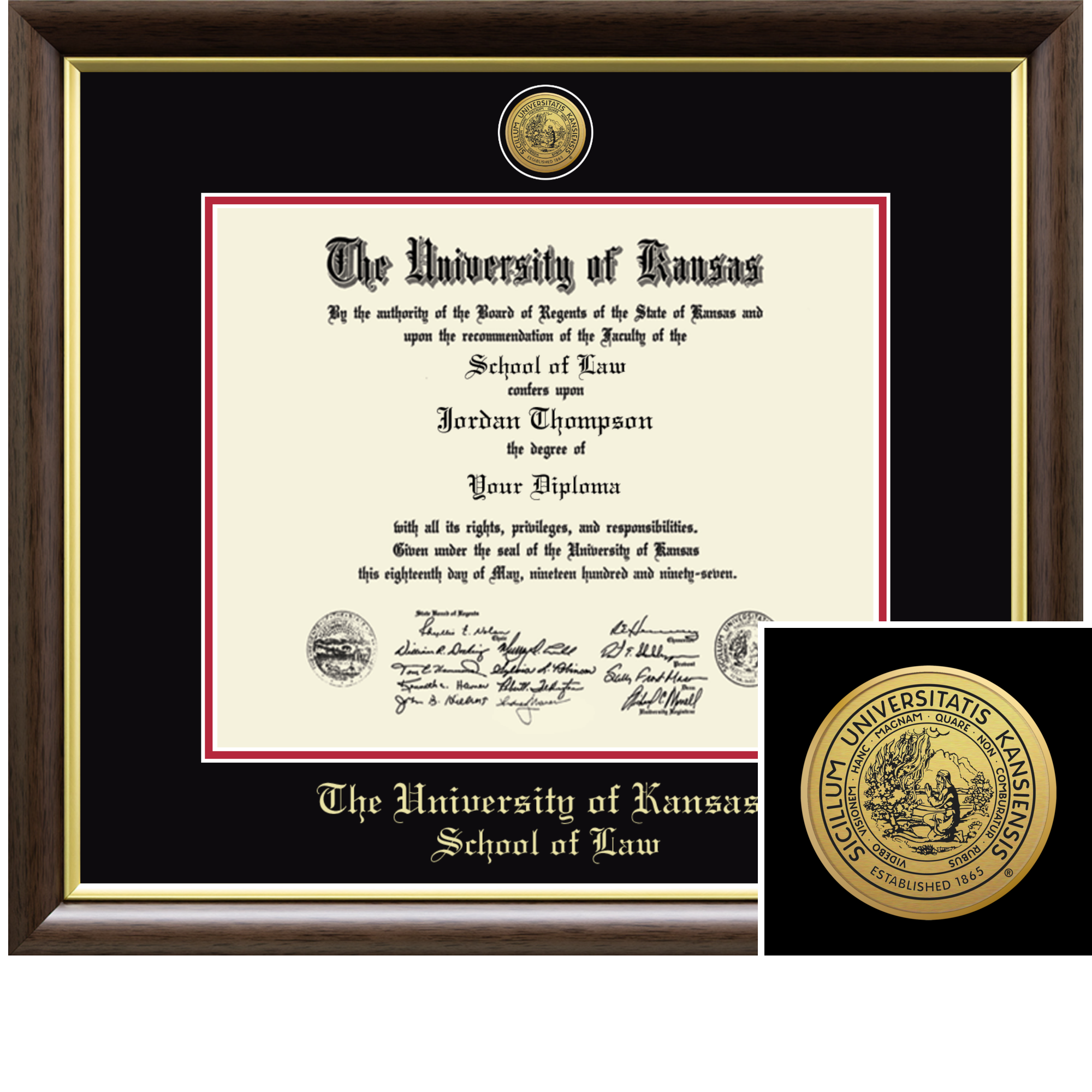 Cadre Diplôme Université Du Kansas Petite Taille Sous Verre Bois Multi Couleurs