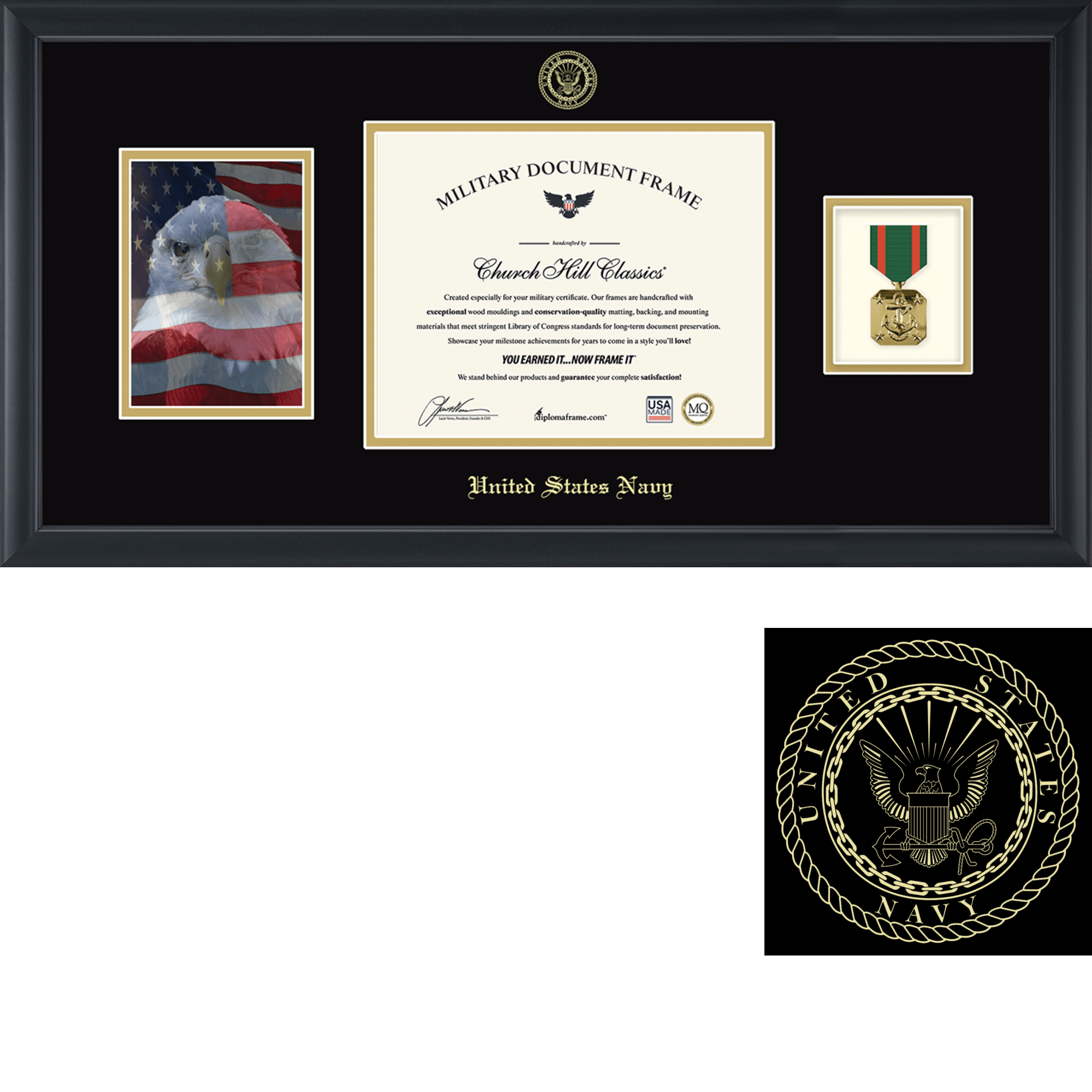 U.S. Navy Photo, Certificate & Medal Frame (Black) - Black and