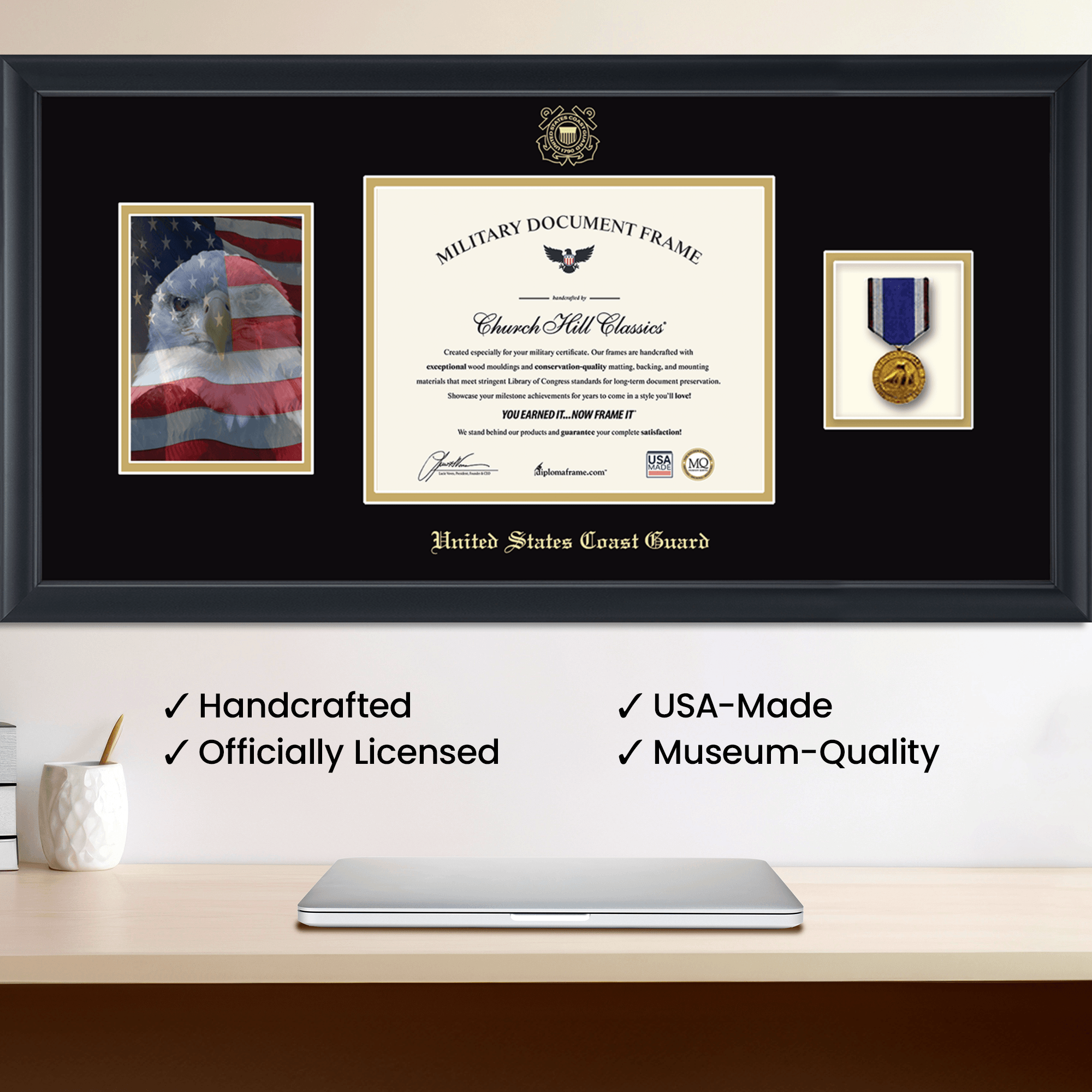 USCG Photo, Certificate & Medal Frame (Black) - Black and USCG Photo, Certificate & Medal Frame (Black) - Black and