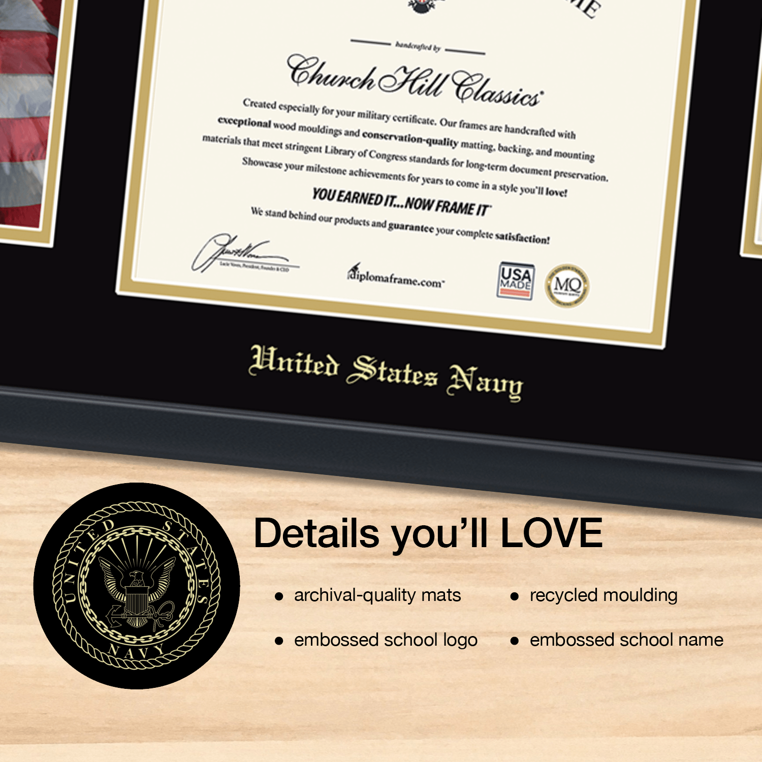 U.S. Navy Photo, Certificate & Medal Frame (Black) - Black and