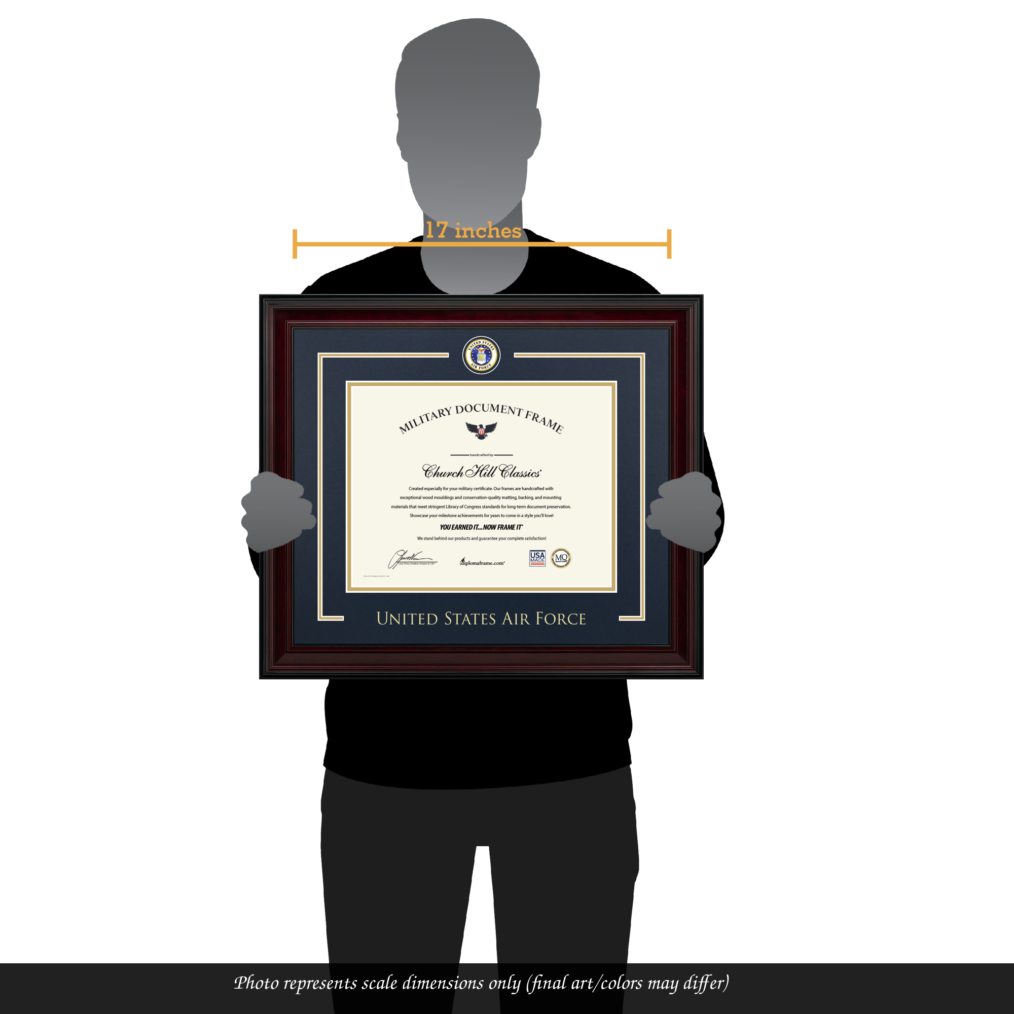 USAF Showcase Edition Certificate Frame - Navy and Gold Matting