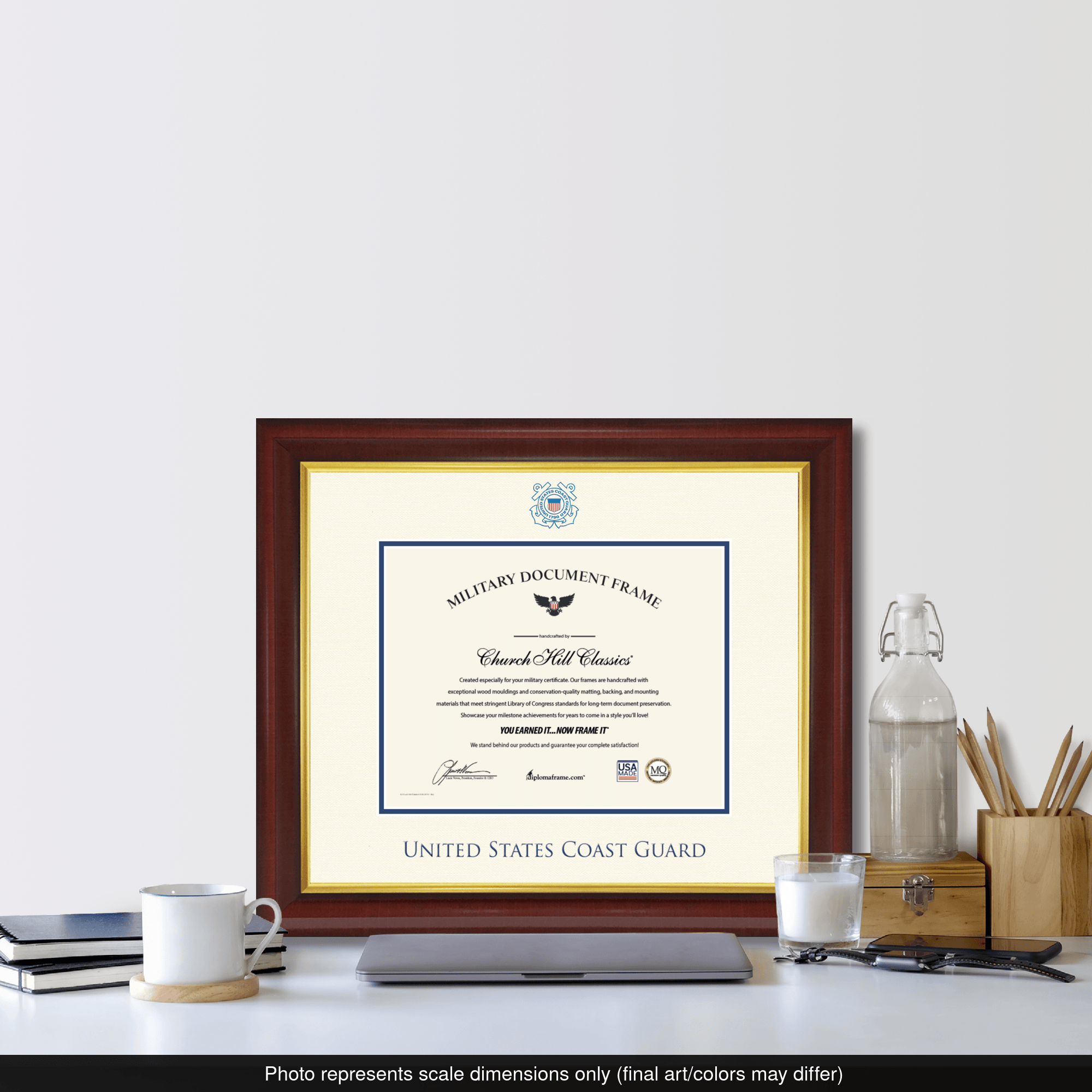 USCG Dimensions Certificate Frame - Textured Ivory and Royal Blue