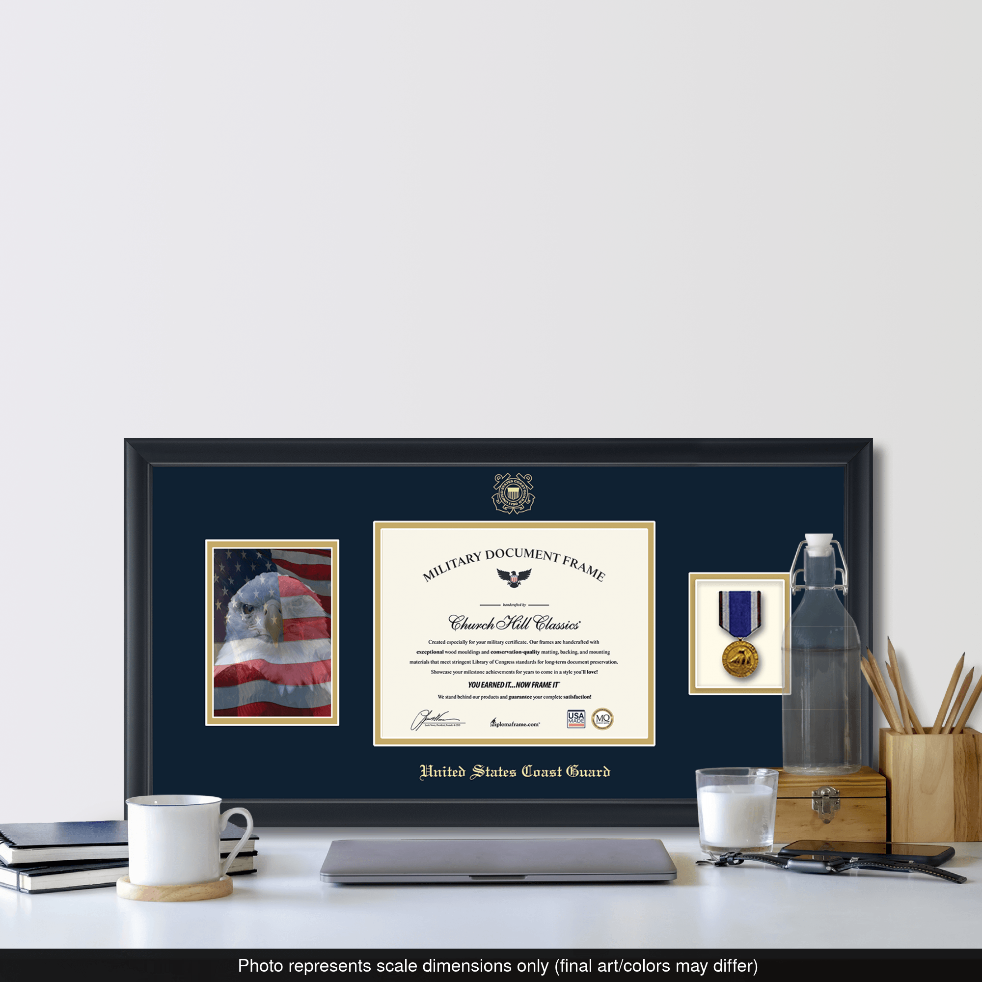 USCG Photo, Certificate & Medal Frame (Navy) - Navy and Gold Matting