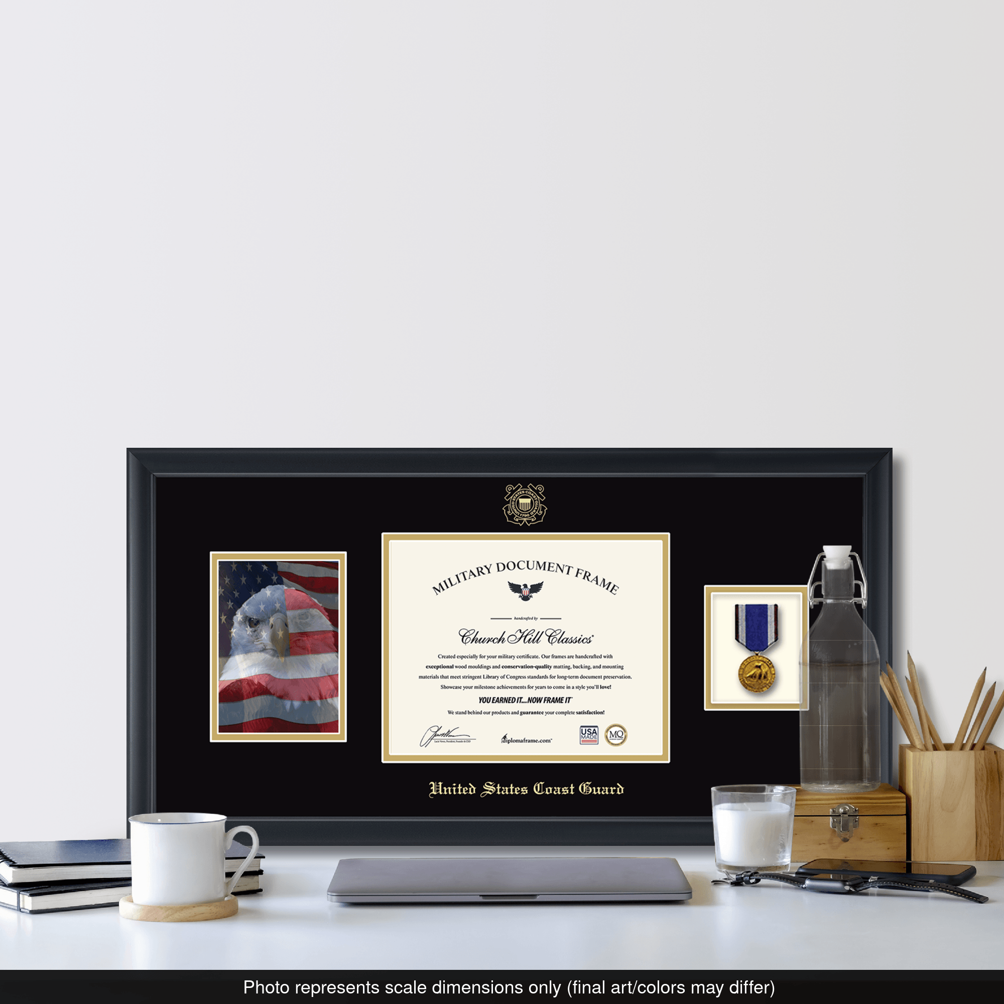 USCG Photo, Certificate & Medal Frame (Black) - Black and USCG Photo, Certificate & Medal Frame (Black) - Black and