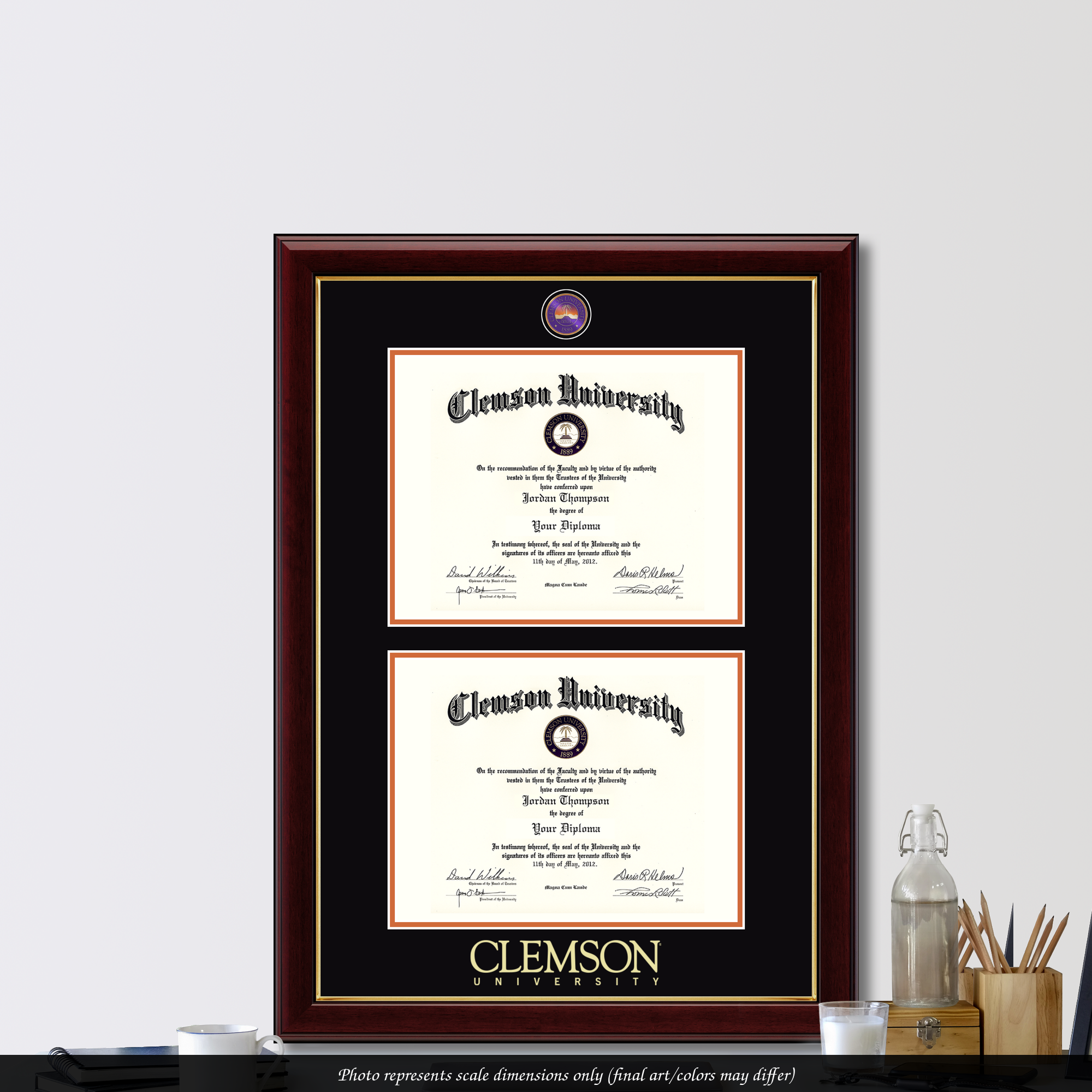 Cornice Per Diploma Clemson University – Litografia Inclusa – 21,6x27,9 Cm – Mogano Satinato Fatto A Mano