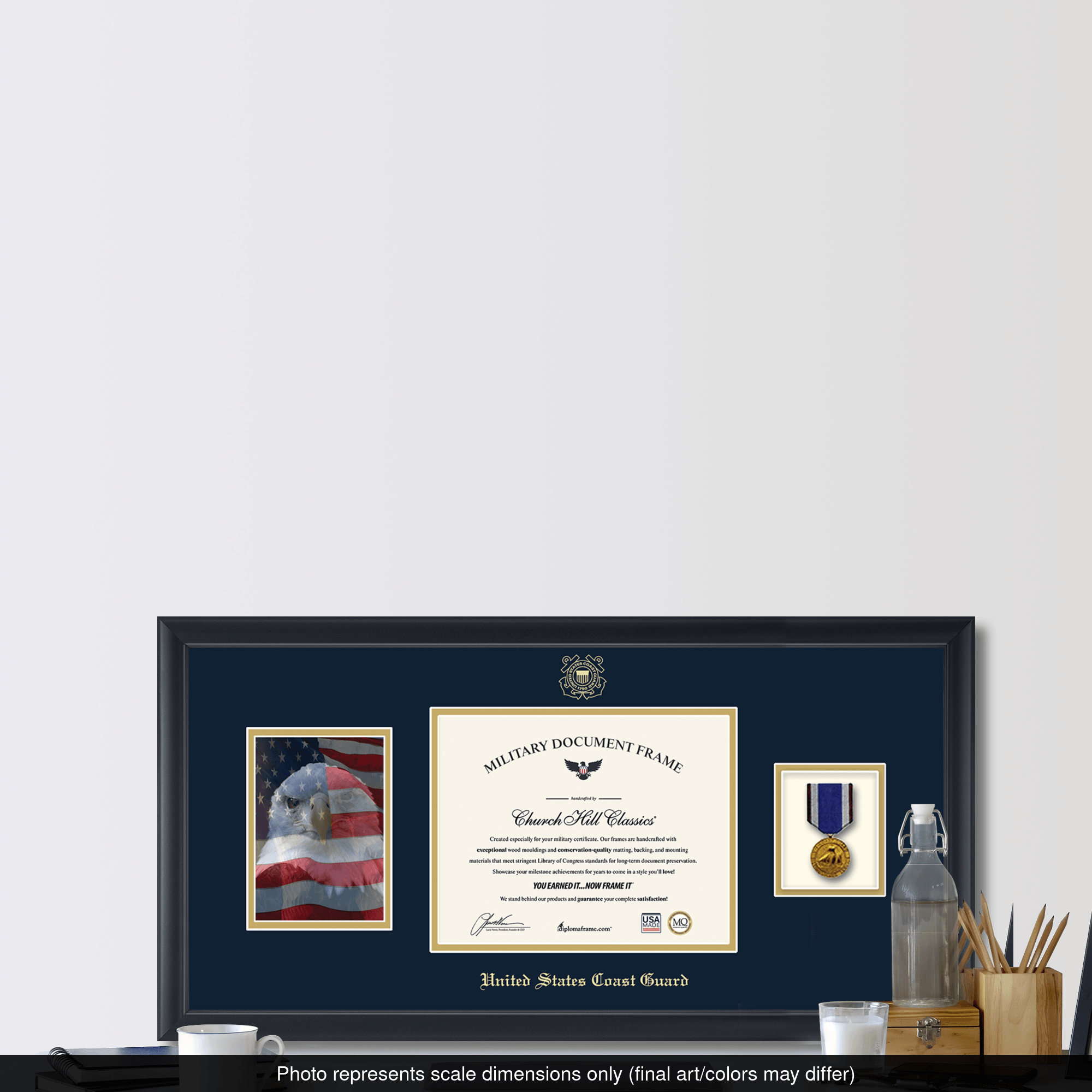 USCG Photo, Certificate & Medal Frame (Navy) - Navy and Gold Matting