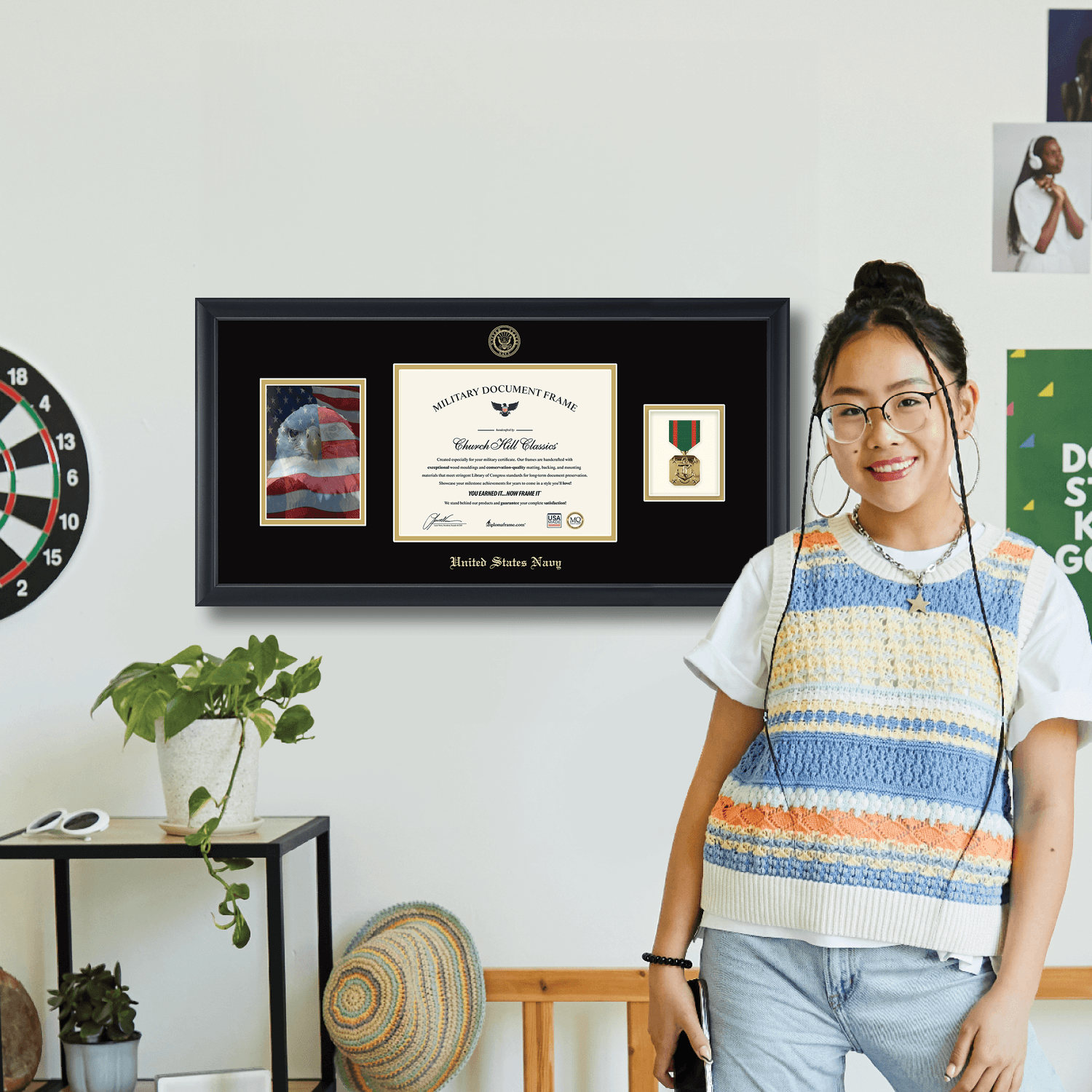U.S. Navy Photo, Certificate & Medal Frame (Black) - Black and