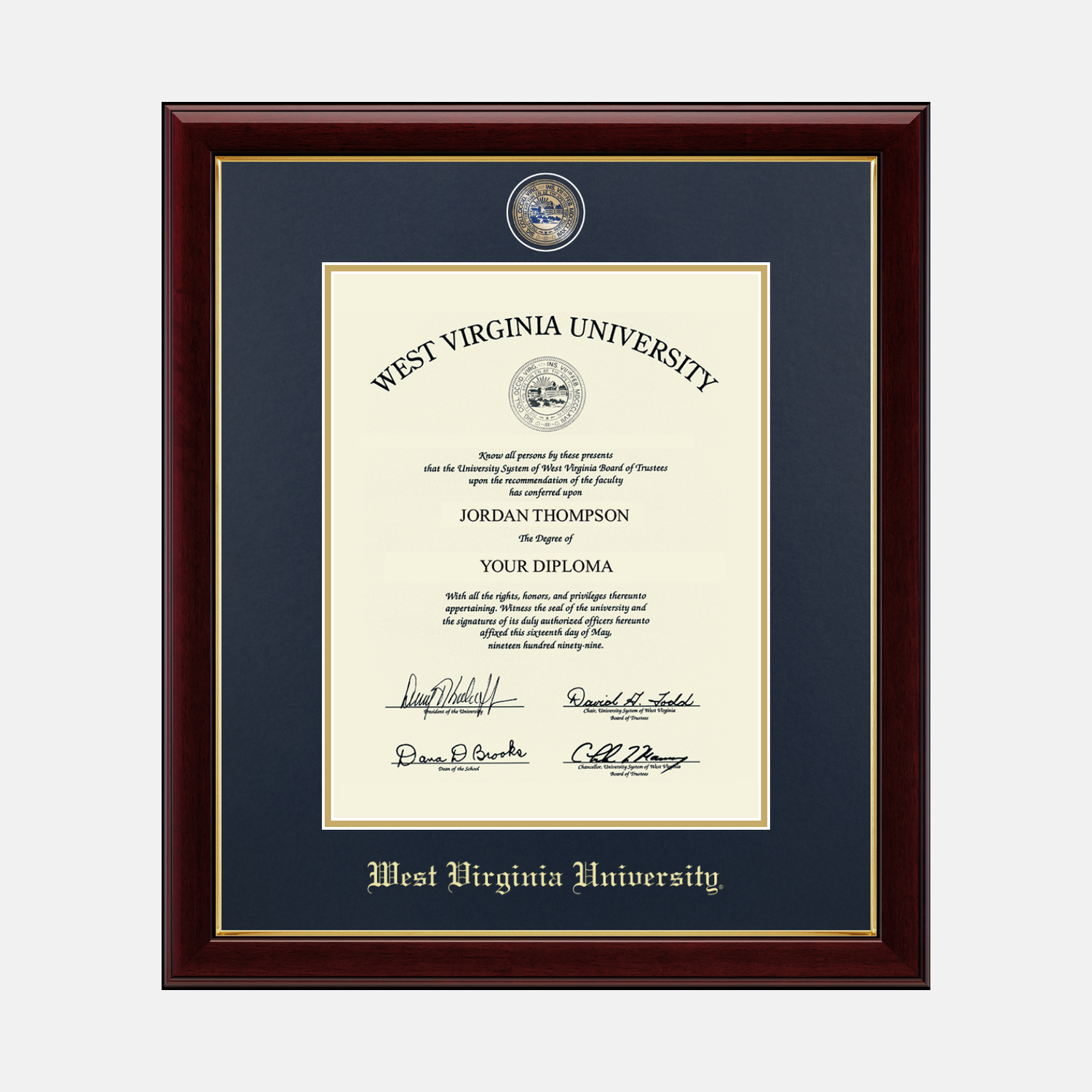 West Virginia University Petite Diploma Frame - Mahogany With Gold Trim & Official School Seal