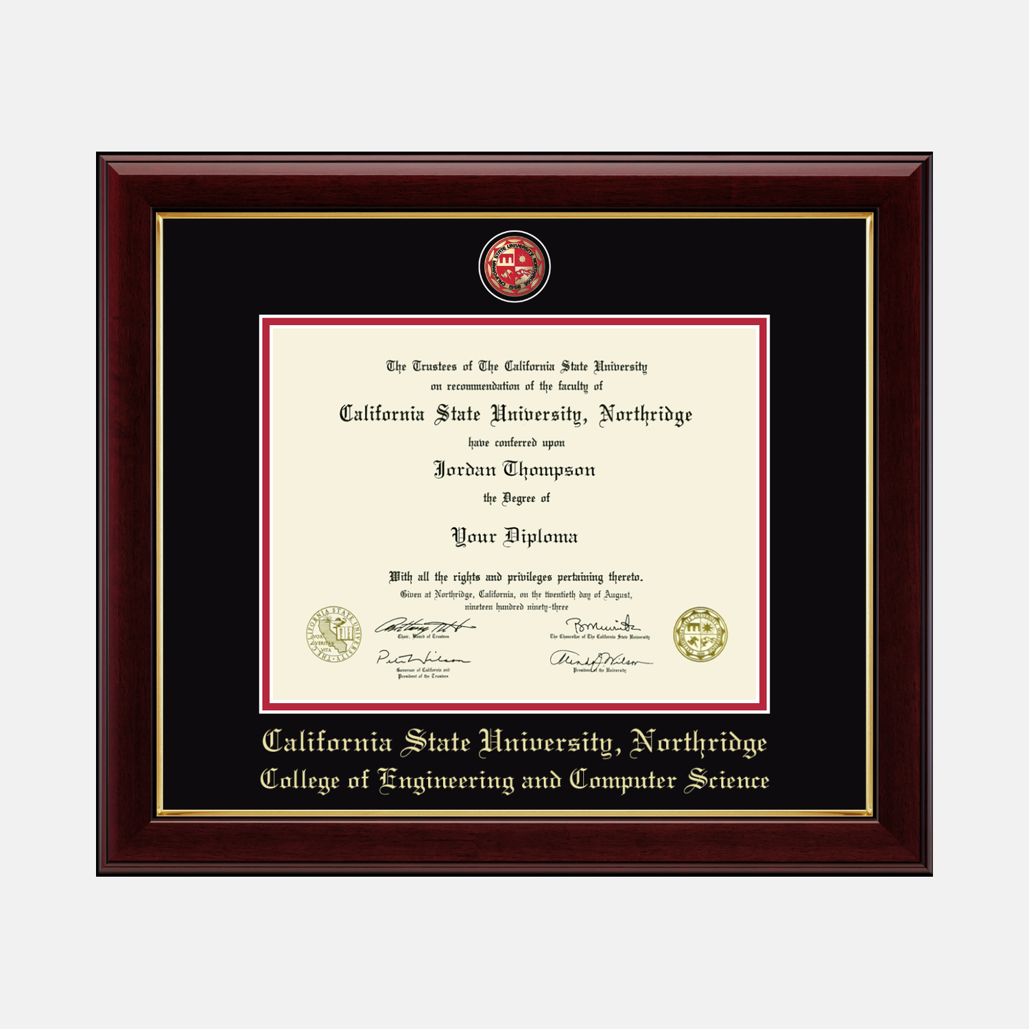 Cal Northridge Petite Diploma Frame - Mahogany With Gold Trim, Fits 11x8.5 Diploma, Handcrafted In USA - View #4