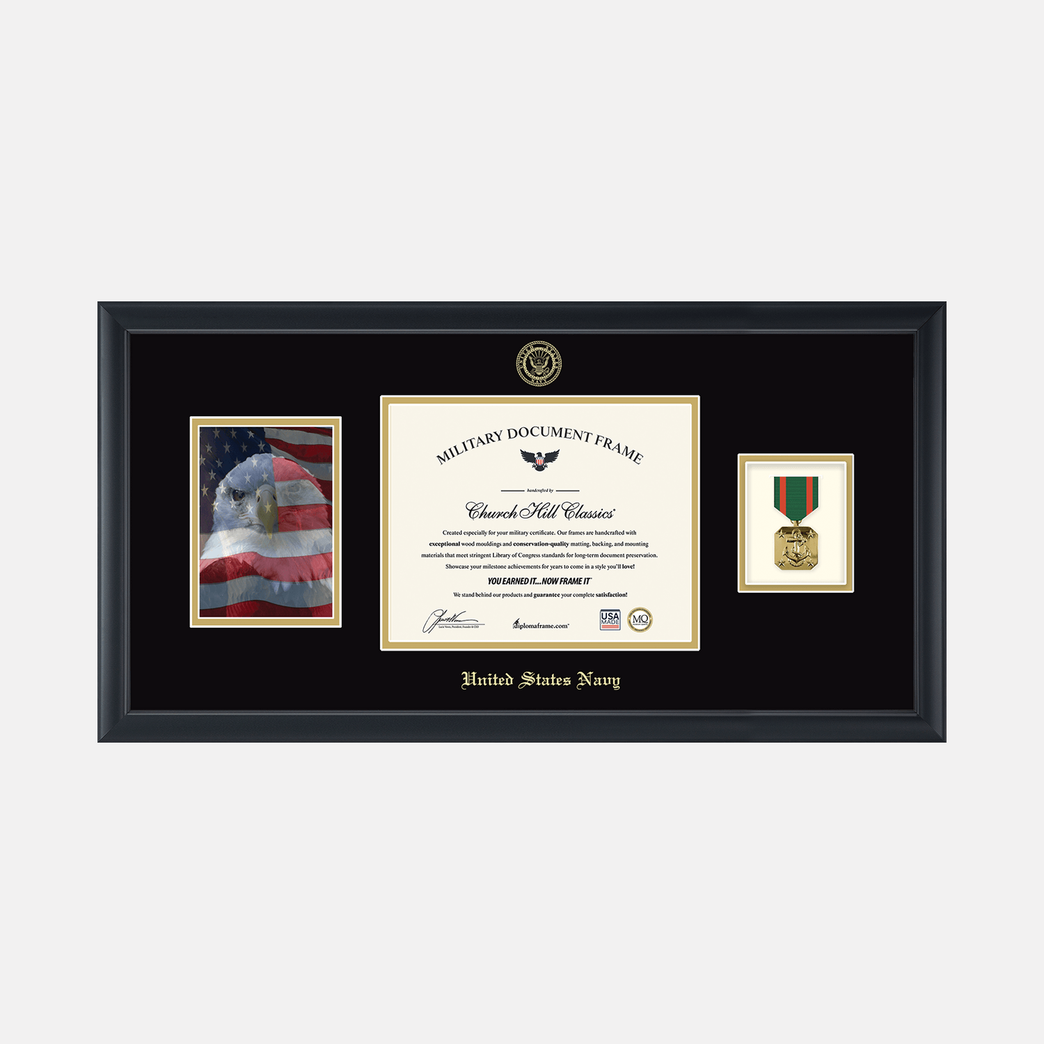 U.S. Navy Photo, Certificate & Medal Frame (Black) - Black and